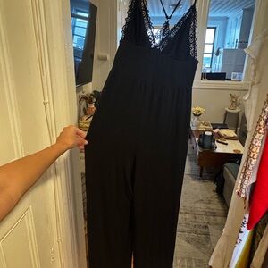 Black Lace Trim Jumpsuit